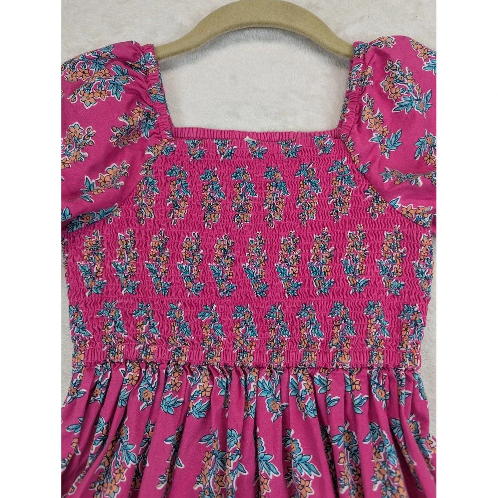 Crewcuts J Crew Girls Floral Smocked Puff Sleeve Dress Pink Size 8